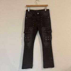 KDNK Star Studded Stacked Cargo Flare Jeans Size 30 Streetwear